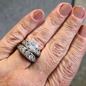 Wedding Engagement ring set Sterling Silver